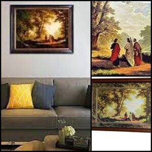 Vintage Dickson Way To Emmaus Wood Framed Print Jesus & Disciples 17.5”x 13.5”
